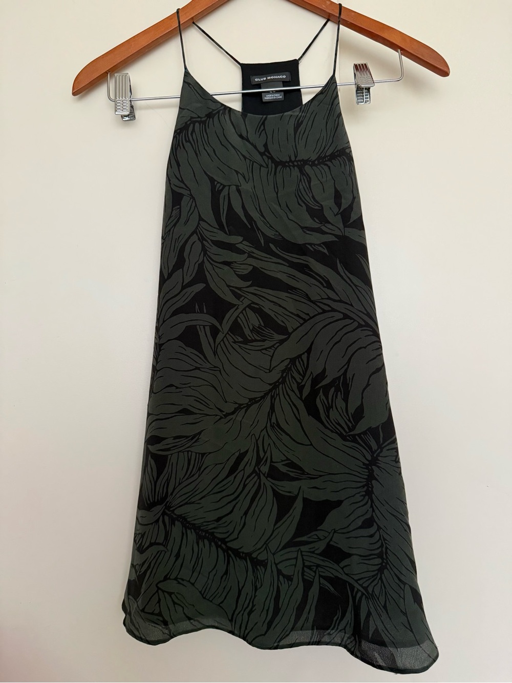 Club Monaco Y2K Silk Minimalist Racerback Cami Lined High Neck Black Green L
